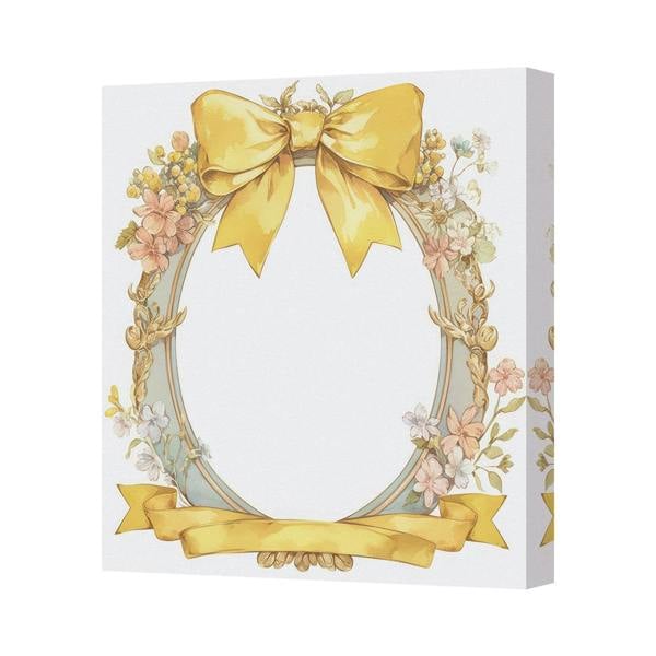 Benjamin Tate Design Floral Wreath Canvas Art Print With Yellow Bow Ribbon Frame