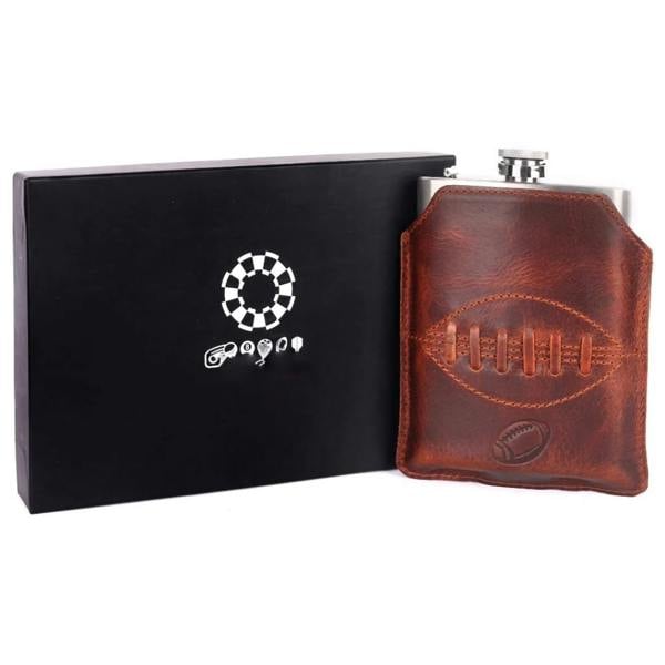 Buffalo Leather Rugby Hip Flask - lifestyle shot