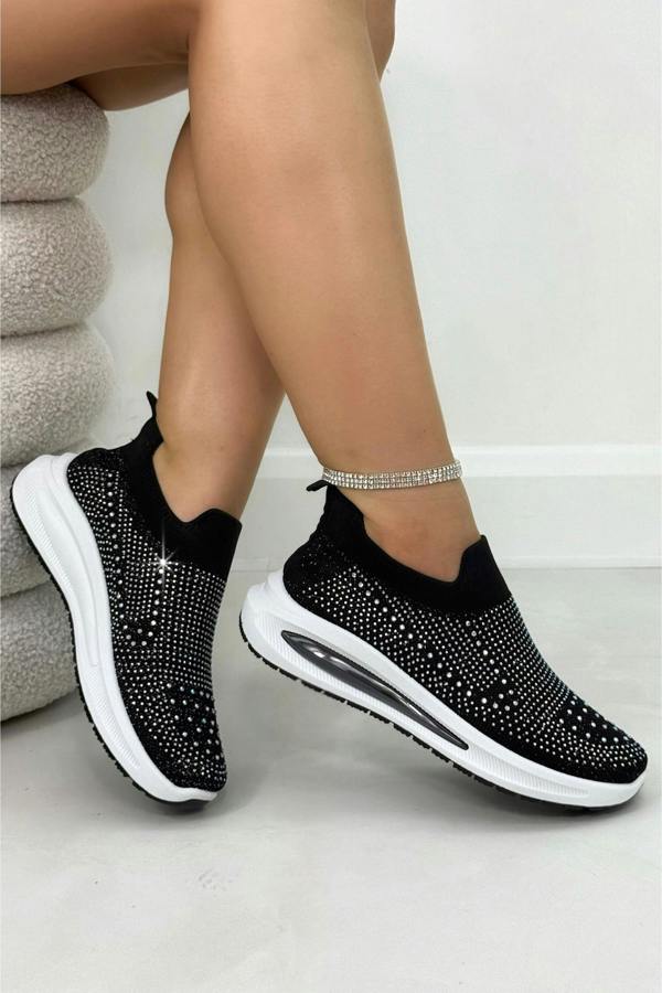 Crystal Comfort Aura Stretch Sock Slip On Trainers Black