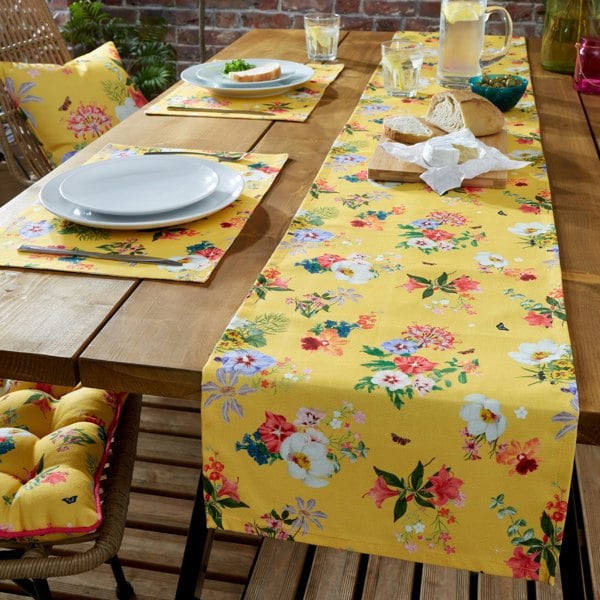 RHS Exotic Garden Shower Proof Outdoor Cotton Dining Table Runner