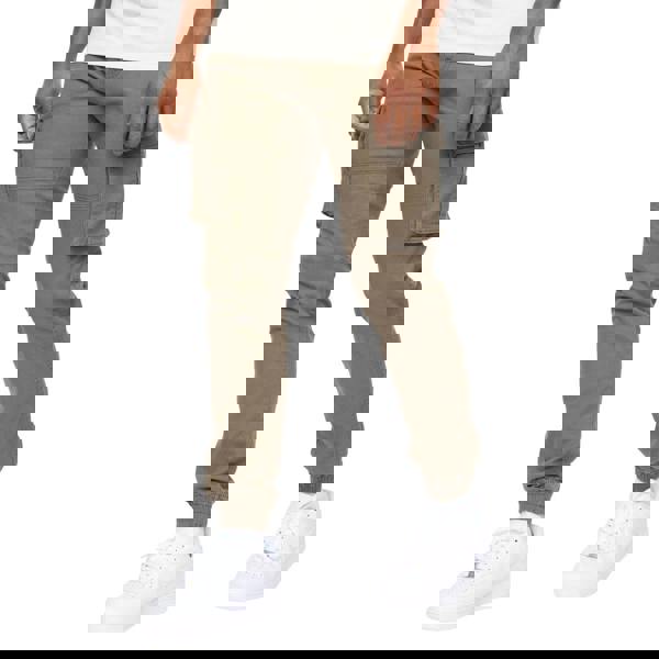 Crosshatch Mens Frentons Leather Patch Cargo Trousers - Khaki Green