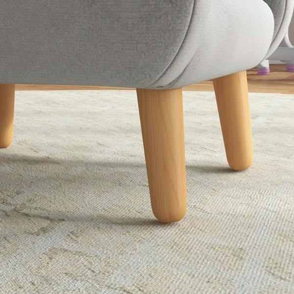 Grey toddler armchair with rounded arms and light wood legs