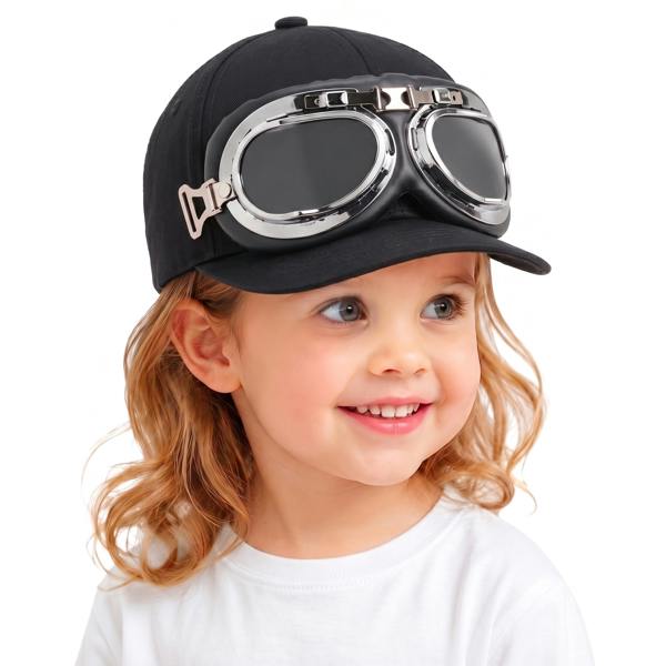 HAAY TOOLS British RAF Style Aviation Goggles – Biggles Pilot Frame, Kids Aviator Hat with Goggles, Pilot Style Summer Hat for Boys & Girls