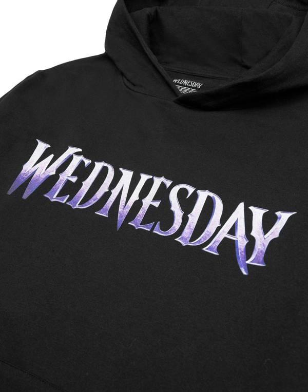Wednesday Womens Black Purple Logo Hoodie