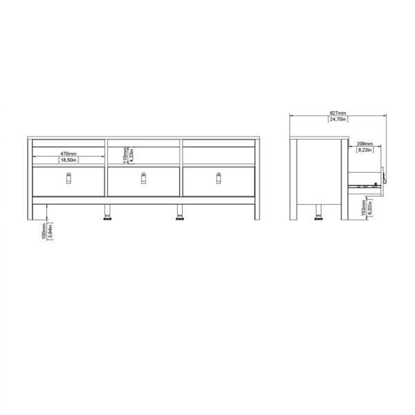 Wyld Haus Gossmere White Wooden TV Unit 3 Drawers Silver Handles