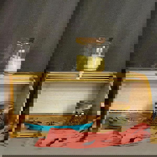 Living and Home Wooden Roll Top Bread Bin Box Food Storage Box