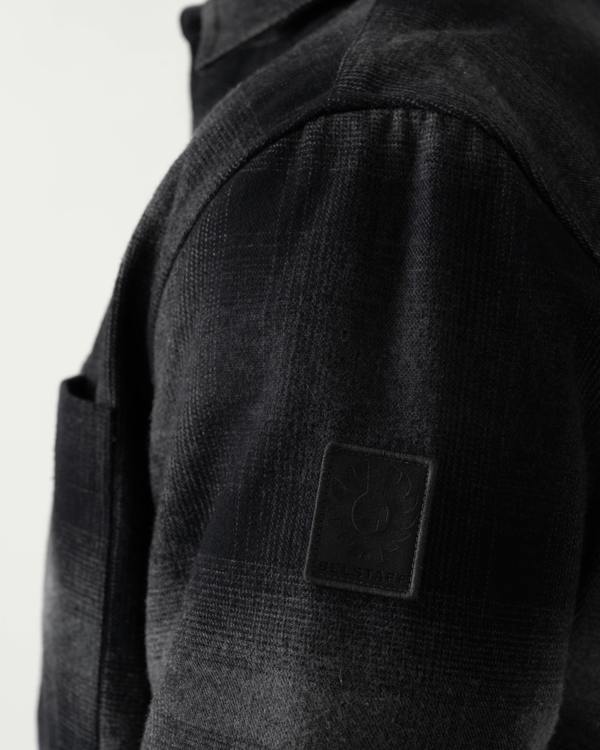 Detail of Belstaff Mens Outpost Shirt Brushed Cotton Flannel - Black