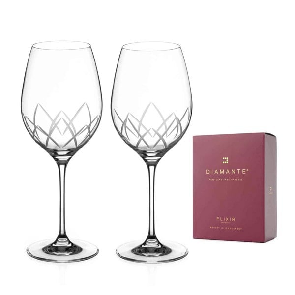 Diamante Lotus Crystal Red Wine Glasses - Set of 2