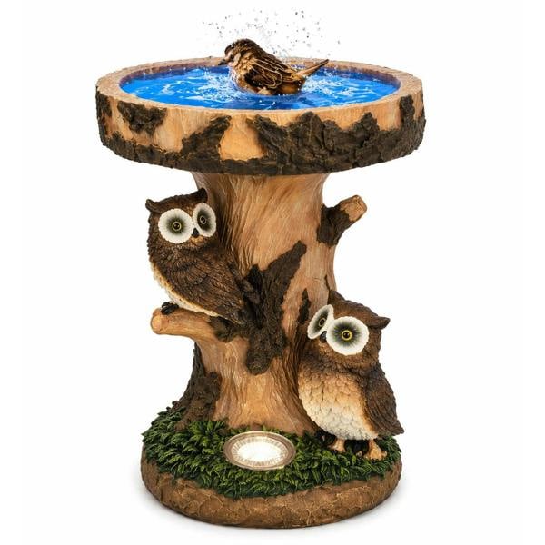 Gardenwize Solar Bird Bath – Owl Garden Ornament with LED Light