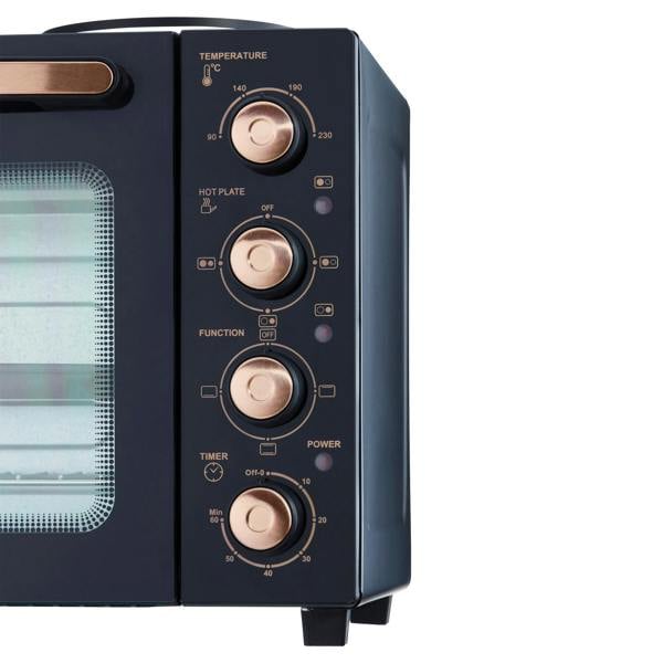 Cooks Professional 34L Mini Oven with 2 Hobs | Black / Copper
