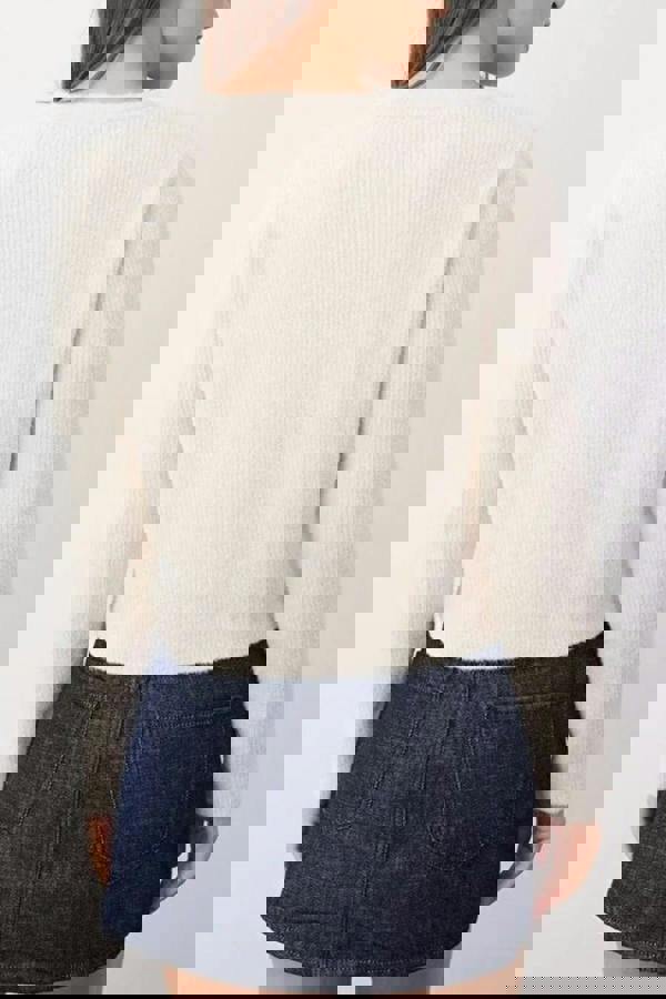 WOVCOR Crop Soft-Textured V Neck Knit Cardigan with Button Detail