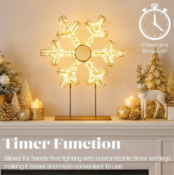 Scotts of Stow Xmas Haus  Warm White LED Champagne Gold Metal Snowflake Indoor Decoration Timer