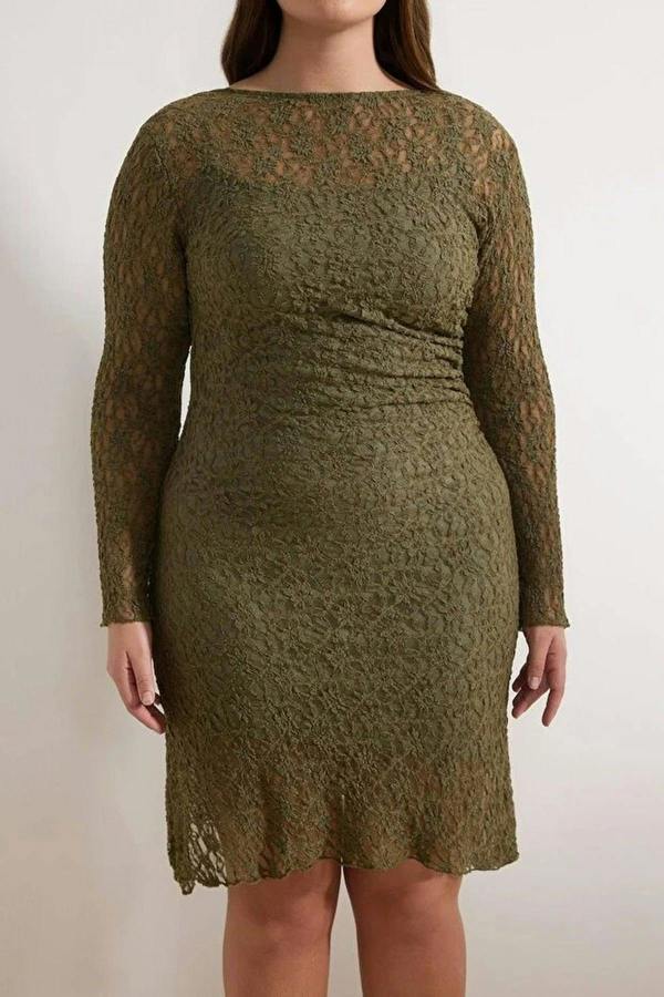 WOVCOR Lace Knit Mini Plus Size Dress