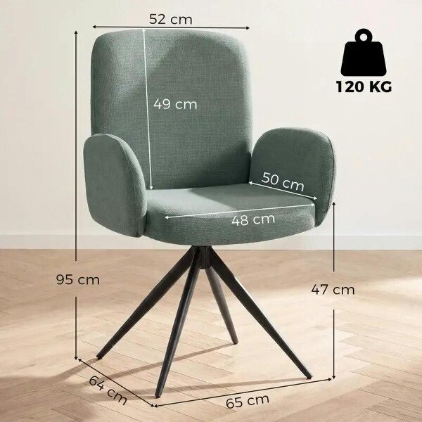 Swivel Accent Chair, Upholstered Linen-Look Armchair with Curved Backrest, Wrapped Armrests for Living Room, Light Green