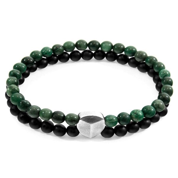 Anchor & Crew Green Jade Iguazu Silver and Stone Bracelet