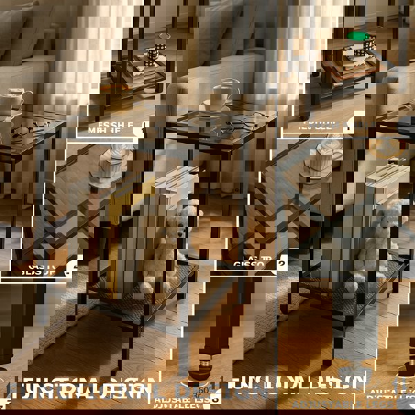 Rafaelo Mobilia 2PC Bedside Nightstand Tables With Metal Frame Black