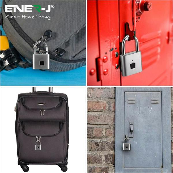 ENER-J Smart Fingerprint Padlock, USB Rechargeable Biometric Lock, 10 User Access, 9,000 Unlocks, Gym, Lockers, Bikes & Travel, Black