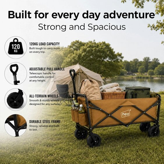 Neo Direct Neo Khaki Folding Wagon Garden Cart 138L 120kg