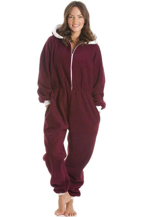 Burgundy Fleece Hooded All In One Onesie Pyjama