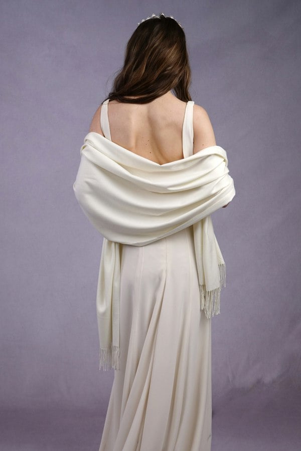 Antonia York Cream Pashmina | Drew Super Soft Large Special Occasion Wrap with Tassels