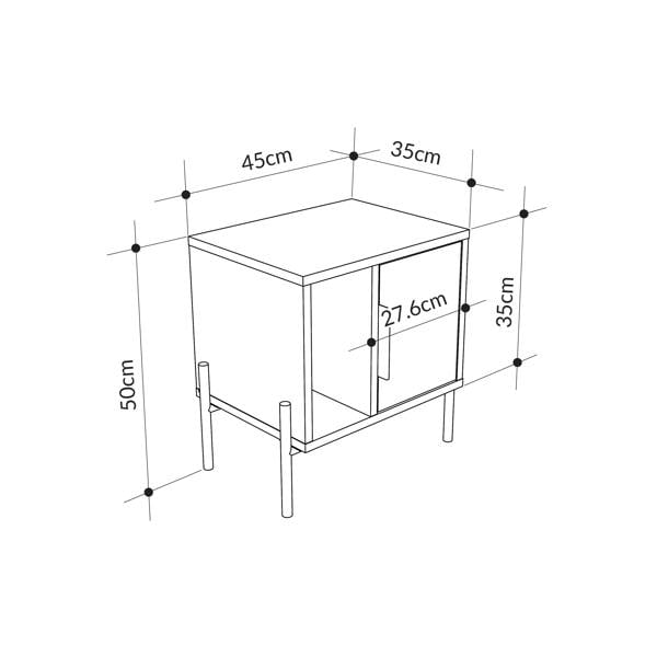Decortie Modern Glynn Bedside Table Oak w/Black Metal T Legs 48(D)cm Nightstand 1-Door Storage Cabinet Metal Handle Bedroom Home