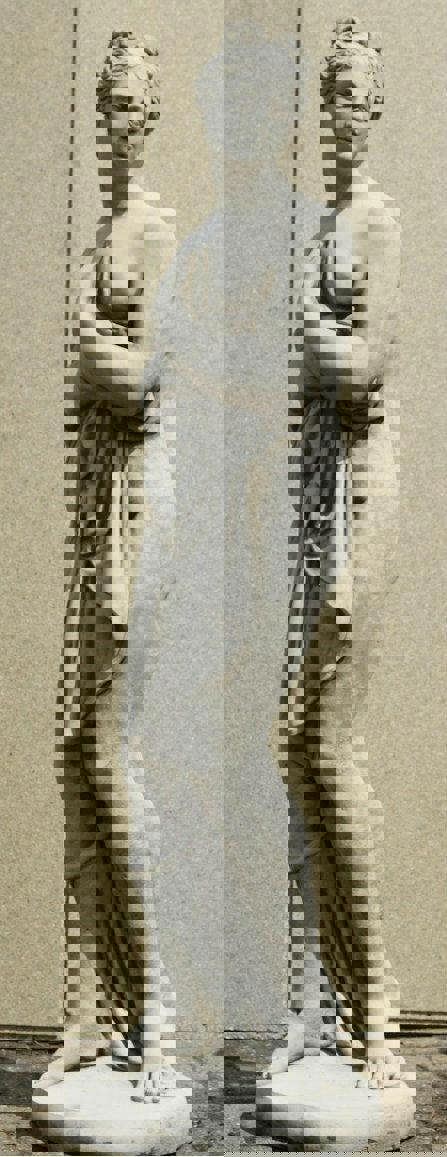 Large Stone Cast Pandora Lady Statue on Column