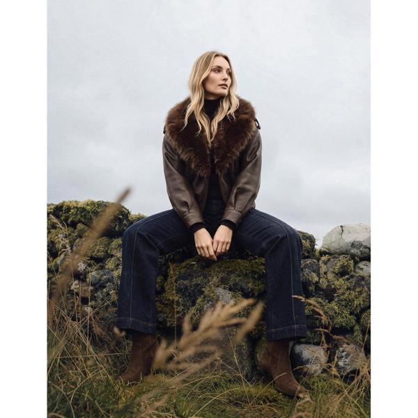 Blue Vanilla PU Faux Fur Trimmed Jacket