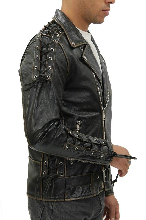 Infinity Leather Mens Embossed Brando Leather Biker Jacket-Chicago