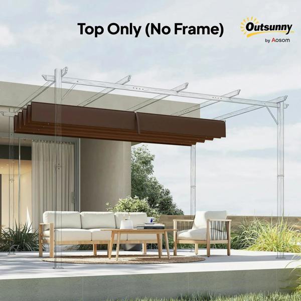 Outsunny brown retractable pergola roof shade top, top-only mounted over garden lounge
