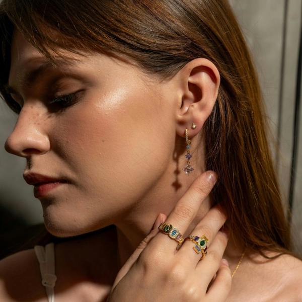 Spero London Pastel Clovers Pave Blue Purple Pink Drop Earrings