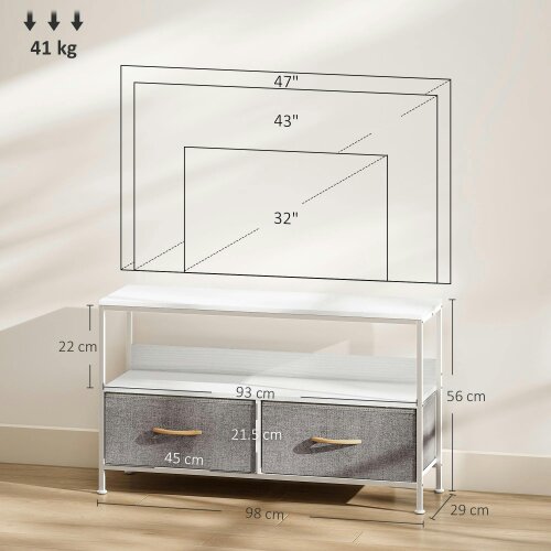Wyld Haus Avavale 98cm White TV Storage Unit With 2 Fold Down Fabric Drawers
