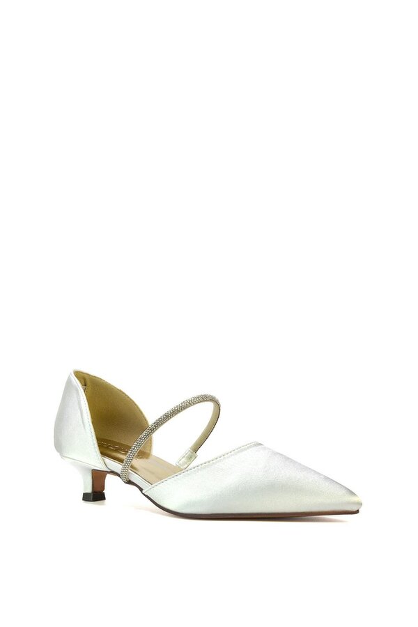 XY LONDON Diamante Strap Kitten Heel Pointed Toe Court Shoes