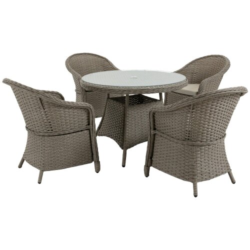 Wyld Haus Vifi Rattan Grey 4 Seater Outdoor Dining Set With Glass Table And Cushions