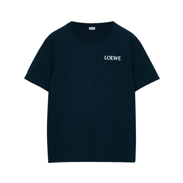 Loewe Embroidered Logo Pocket T-Shirt   in  Navy