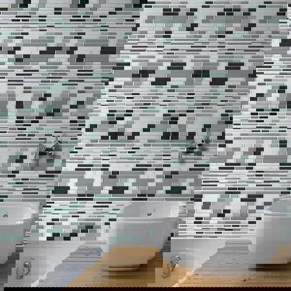 WALPLUS Metallic Turquoise Mosaic Glossy 3D Sticker Tile 30.5 x 15.4cm (12 x 6 in) - 12pcs in a pack