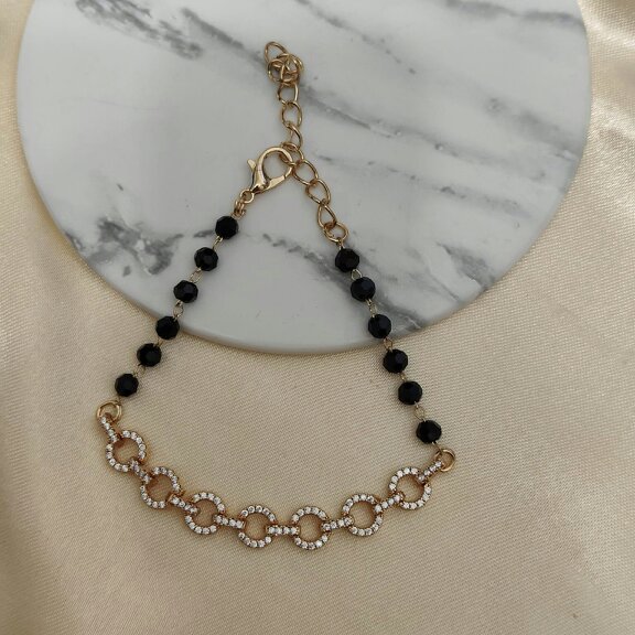 The Colourful Aura Zircon Round Chain Link beaded Adjustable Bracelet