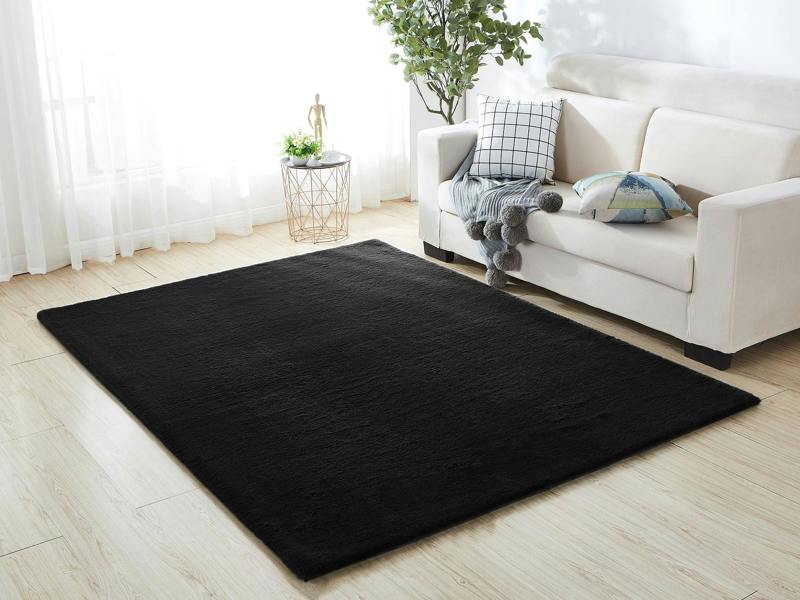 A.Unique Home Luxury Faux Fur Rabbit Rug - 1200GSM - Black - (160x200cm)