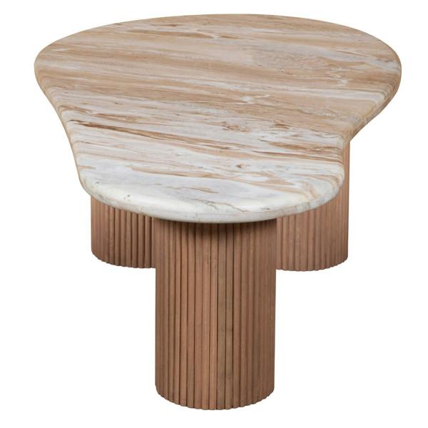 Wyld Haus Boston Natural Oak and Brown Marble Pedestal Coffee Table