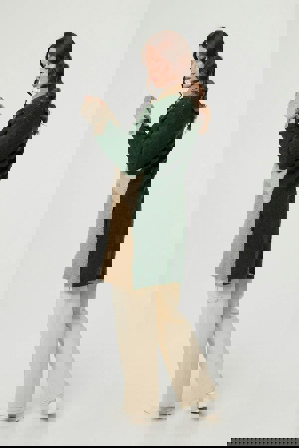 Green | Colour Block Textured Longline Coatigan
