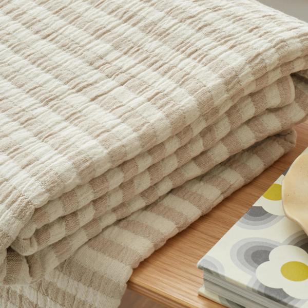 Bianca Cotton Muslin Stripe Blanket Throw Natural