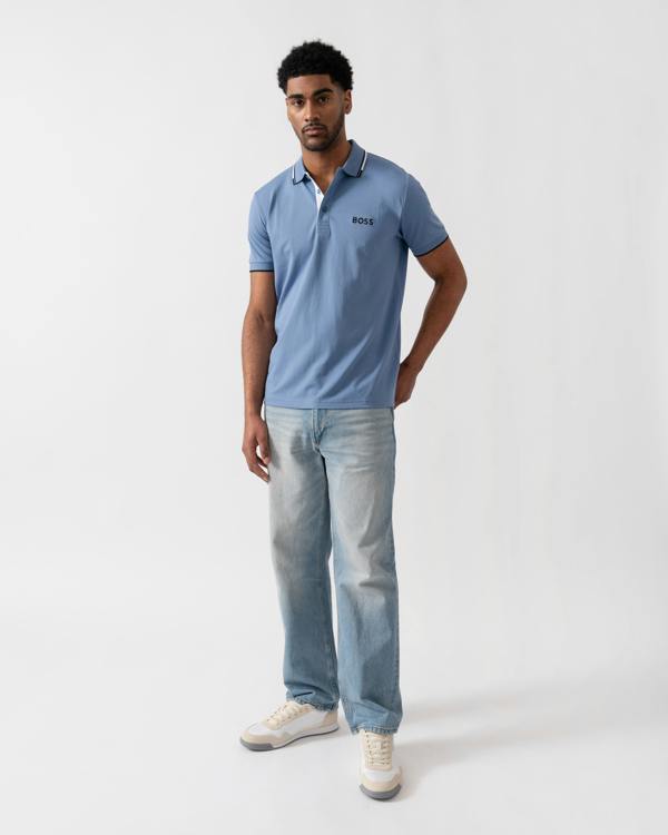 BOSS Green Paddy Pro Mens Cotton Blend Polo Shirt With Contrast Logos - Light/Pastel Blue 459