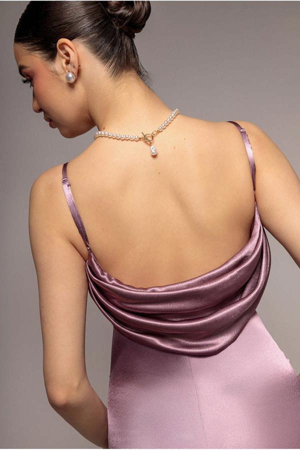 Cowl Back Satin Maxi Dress - Rosepink DR3920