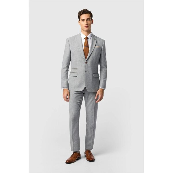 Antique Rogue Slim Fit Baxter Pale Grey Herringbone Jacket