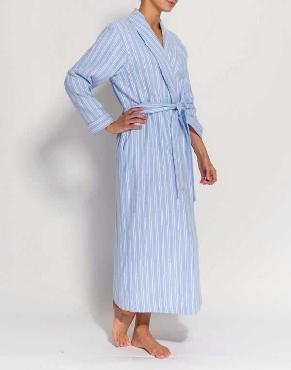 British Boxers Women's Brushed Cotton Dressing Gown – Westwood Blue Stripe