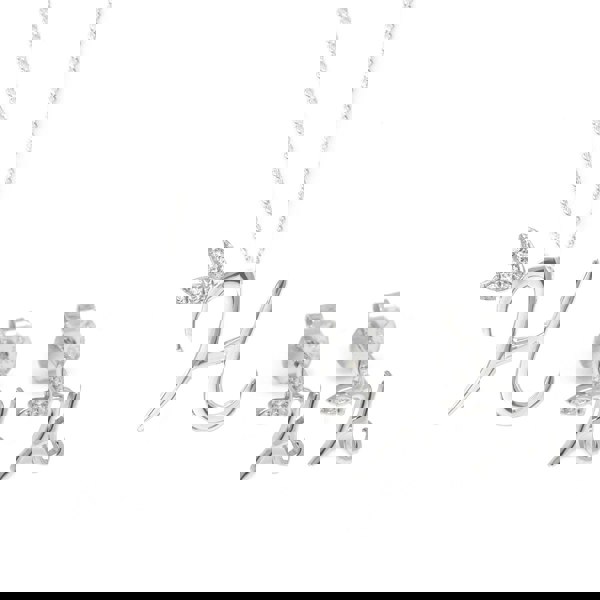 Say It With Winged Initial Earring Gift Set - Silver