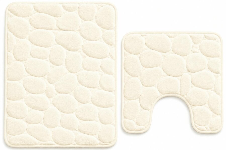 Night Zone Pebble Stone Bath Mat Set – Soft Absorbent Non-Slip Bathroom Rug Set - Cream