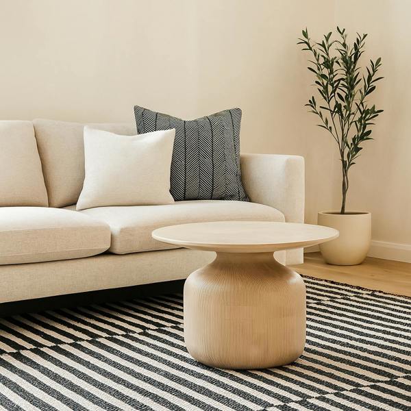 Wyld Haus Chicago Cane and Natural Mango Wood Round Coffee Table