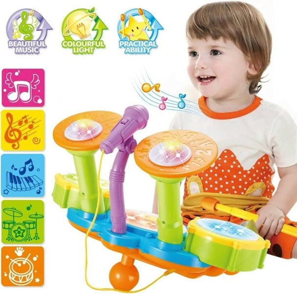 deAO Toys Beginners Musical Table Top Drum Kit Play Set