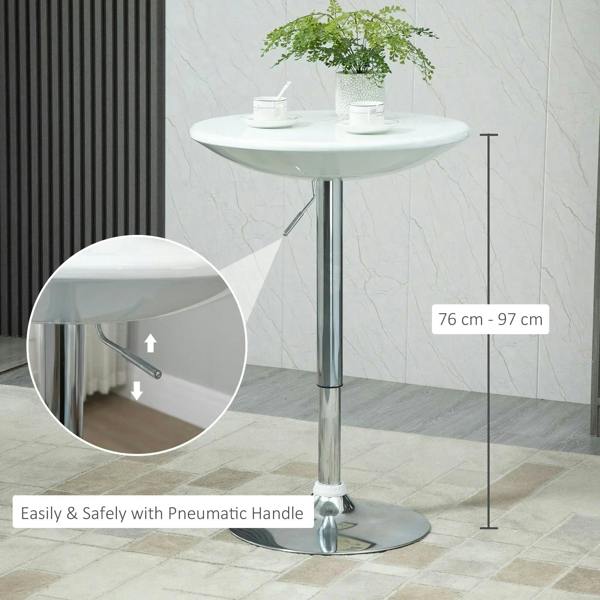 White round bar table with pneumatic height-control handle and chrome pedestal