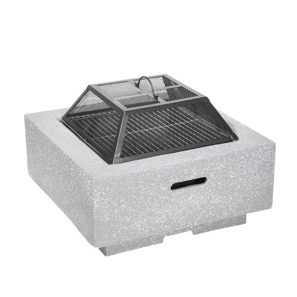 64cm Light Grey Square Fire Pit Wood Burner & BBQ Grill Party Garden Heater - LoopsDirect